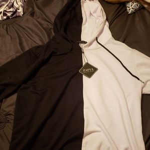 Half back and white hoodie